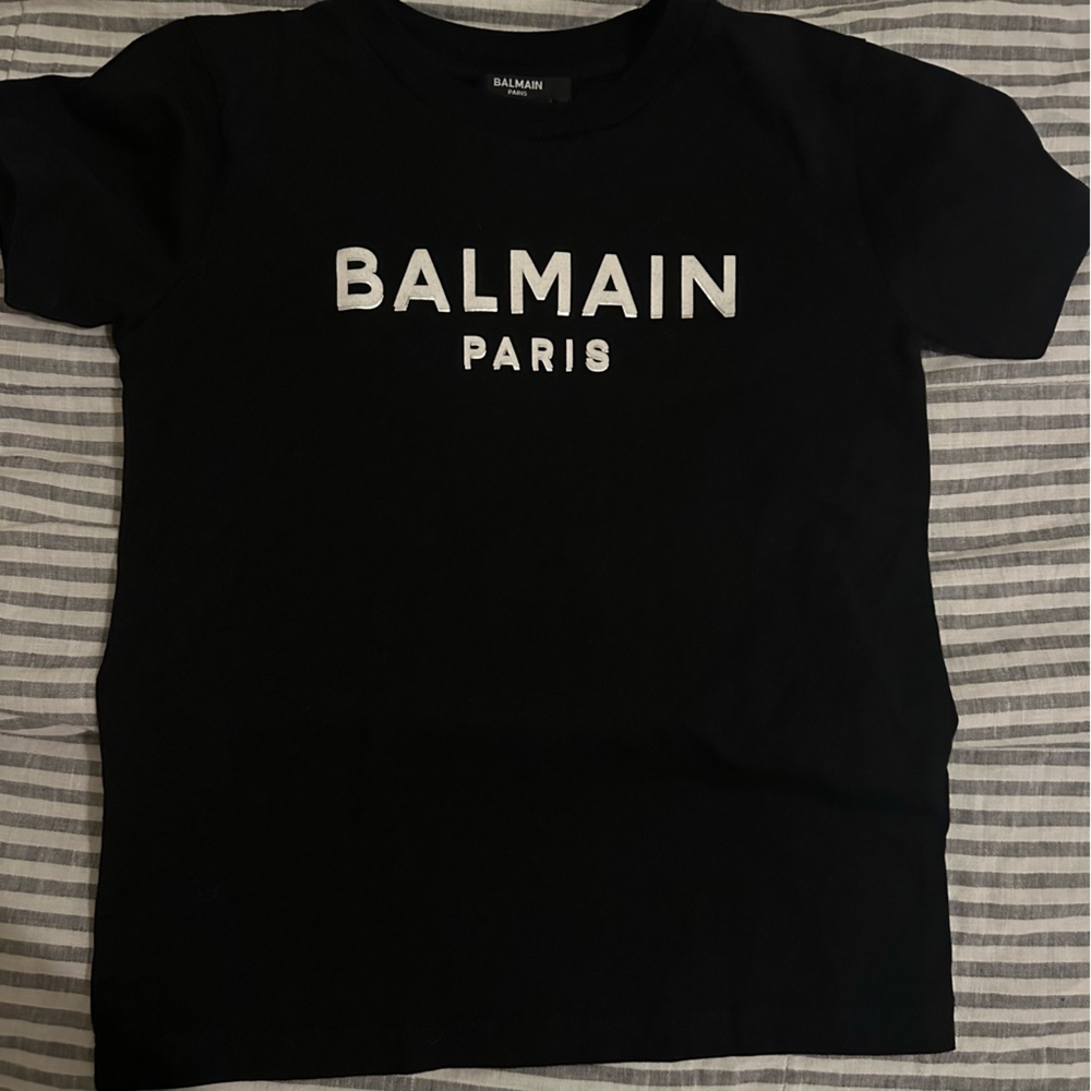Balmain Kids Black Tee with White Logo